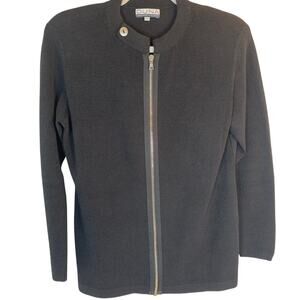 Duna Handloomed Black Zip Knit Cardigan Sz 2 Y2K Minimalist Style